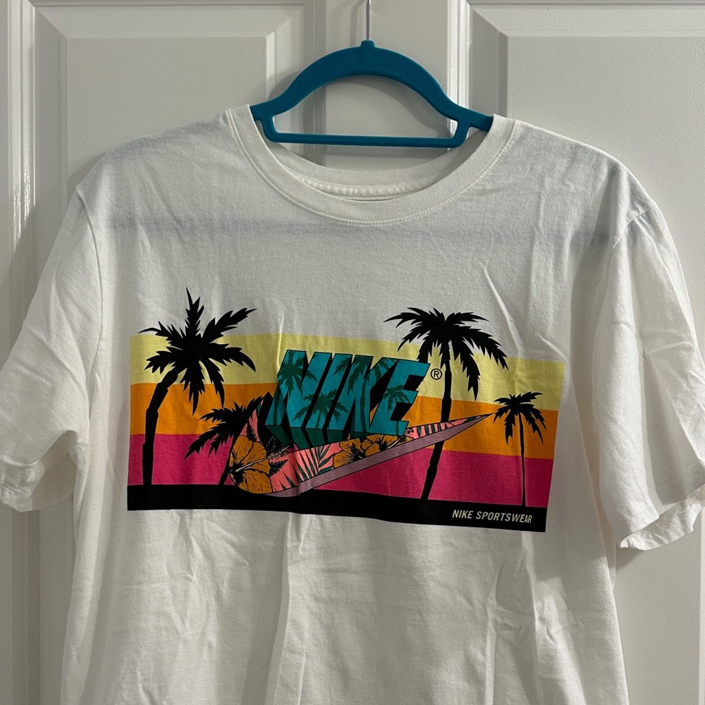 Nike White Tee with Tropical Graphic